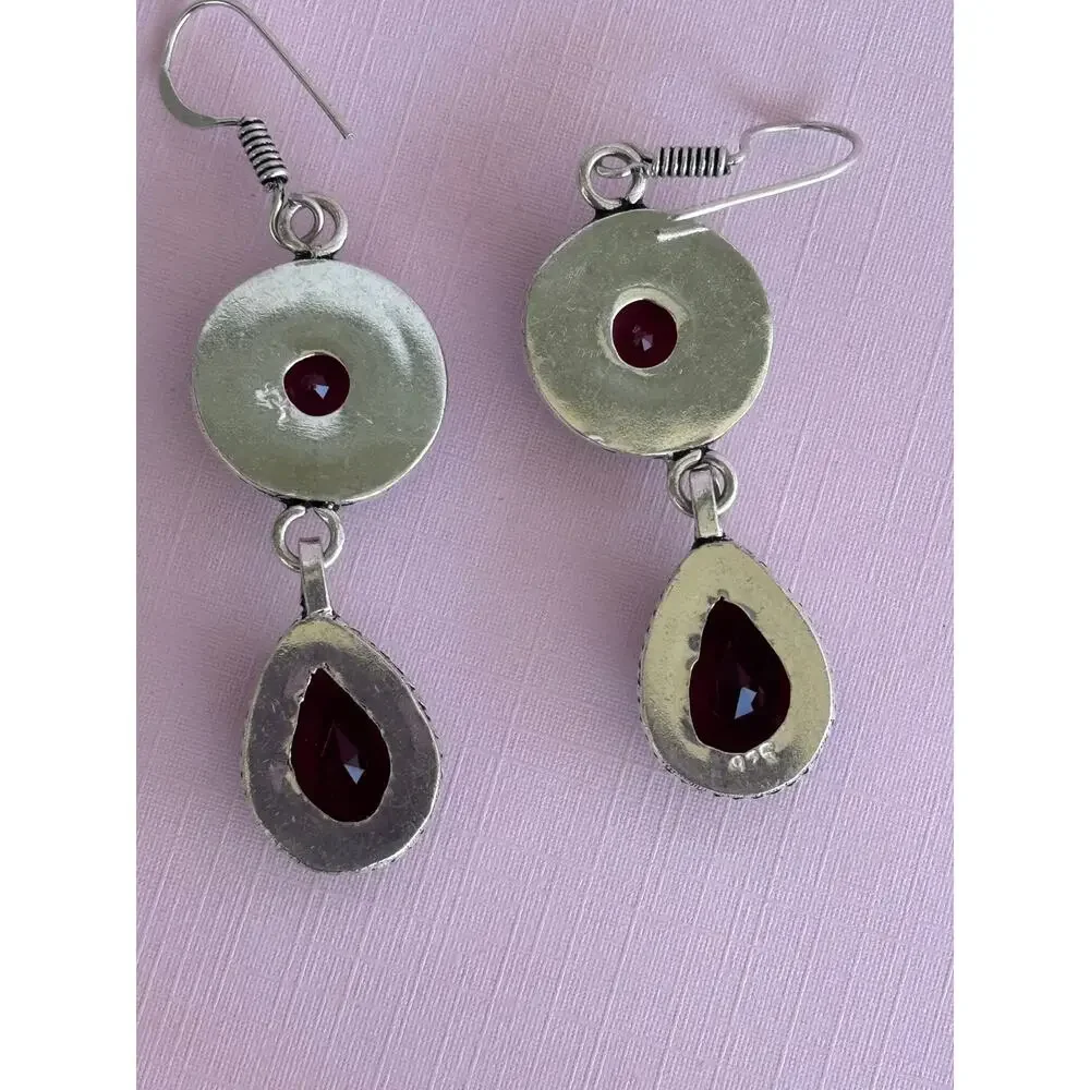 925 Silver Garnet & Pink Topaz Dangle Earrings
